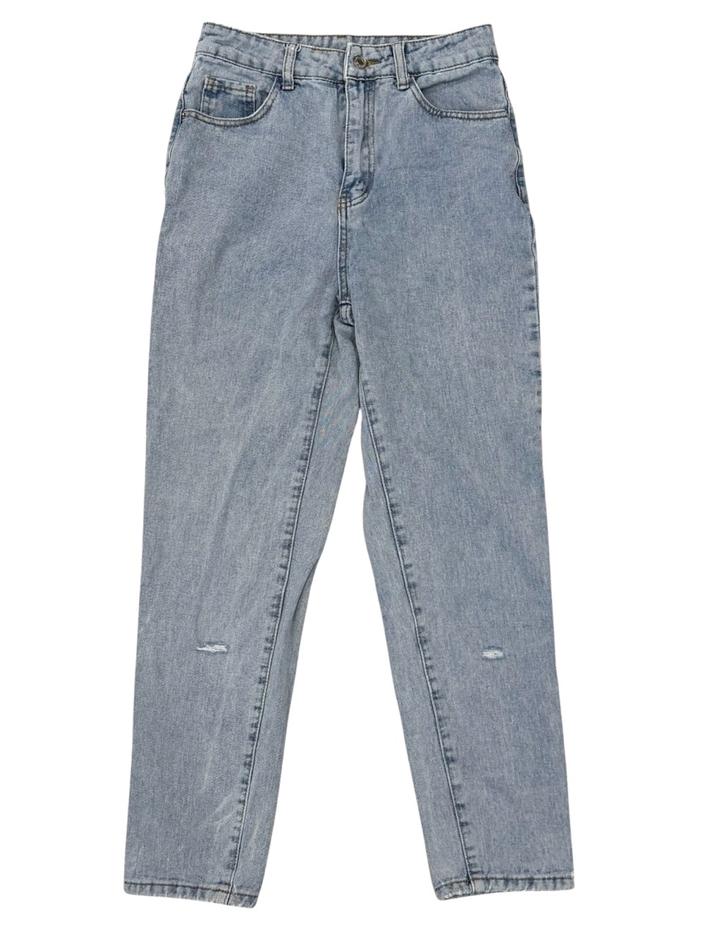 Shein Womens XS Mom Jeans Light Wash Distressed Denim High Waisted 5 Pocket